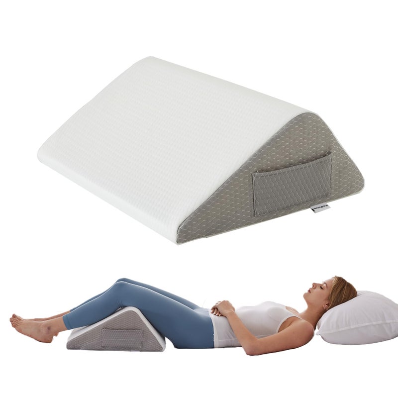 Bedluxe Knee Pillow for Back Sleeping Leg Pillow Knee Wedge Pillow Memory Foam Wedge Pillows for Legs Post Surgery Triangle Pillow for Knee Support Leg Elevation Knees Hip Back Pain Relief White